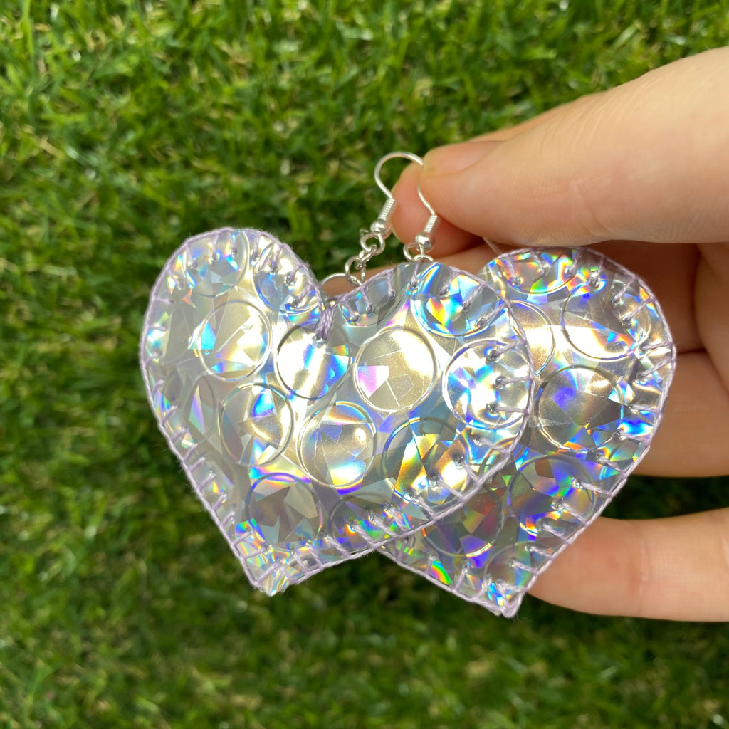 Holographic heart earrings